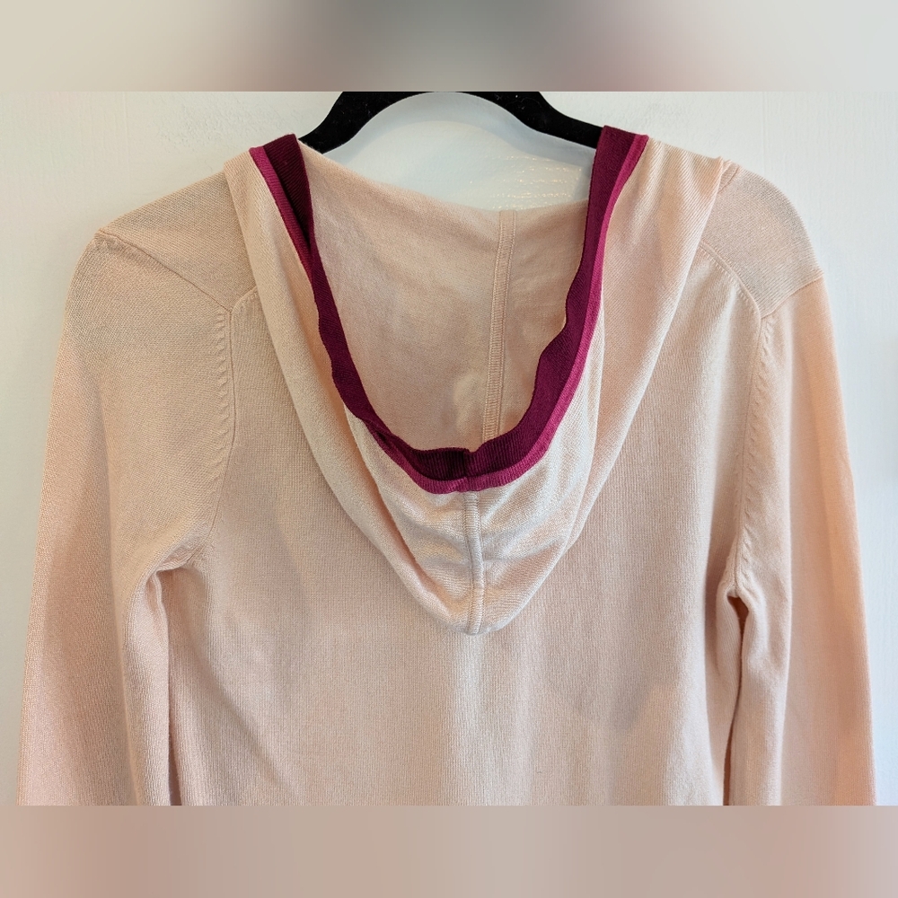 Anthropologie Moth Light Pink Contrast Stripes Hooded Button Up Cardigan Size S - Picture 9 of 13